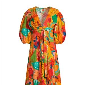 Farm Rio Summery Salad Puff-Sleeve Cover-Up XS